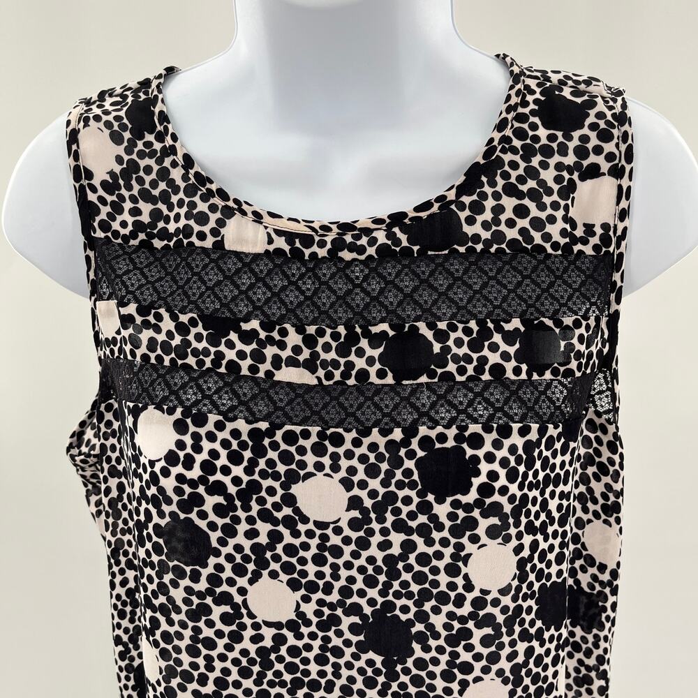 CAbi 3079 Black & White Polka Dot Sheer Lace Trim Sleeveless Blouse Women Sz S - Picture 5 of 11